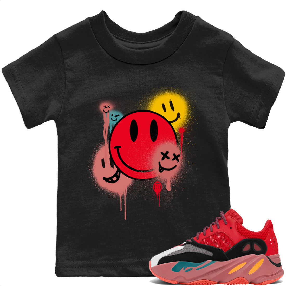 Yeezy 700 Hi-Res Red Shirt To Match Jordans Smile Painting Sneaker Tees Yeezy 700 Hi-Res Red Drip Gear Zone Sneaker Matching Clothing Kids Shirts