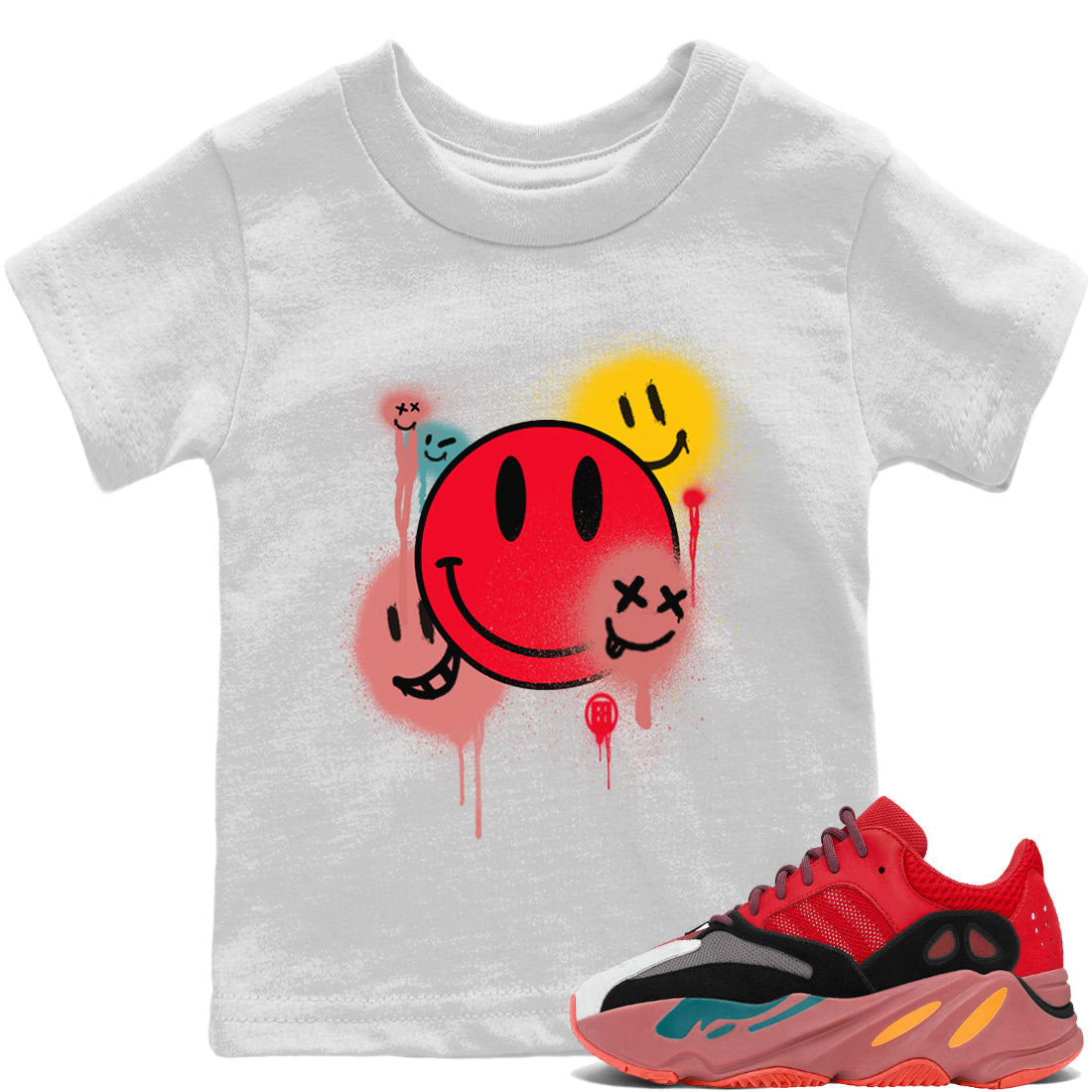 Yeezy 700 Hi-Res Red Shirt To Match Jordans Smile Painting Sneaker Tees Yeezy 700 Hi-Res Red Drip Gear Zone Sneaker Matching Clothing Kids Shirts