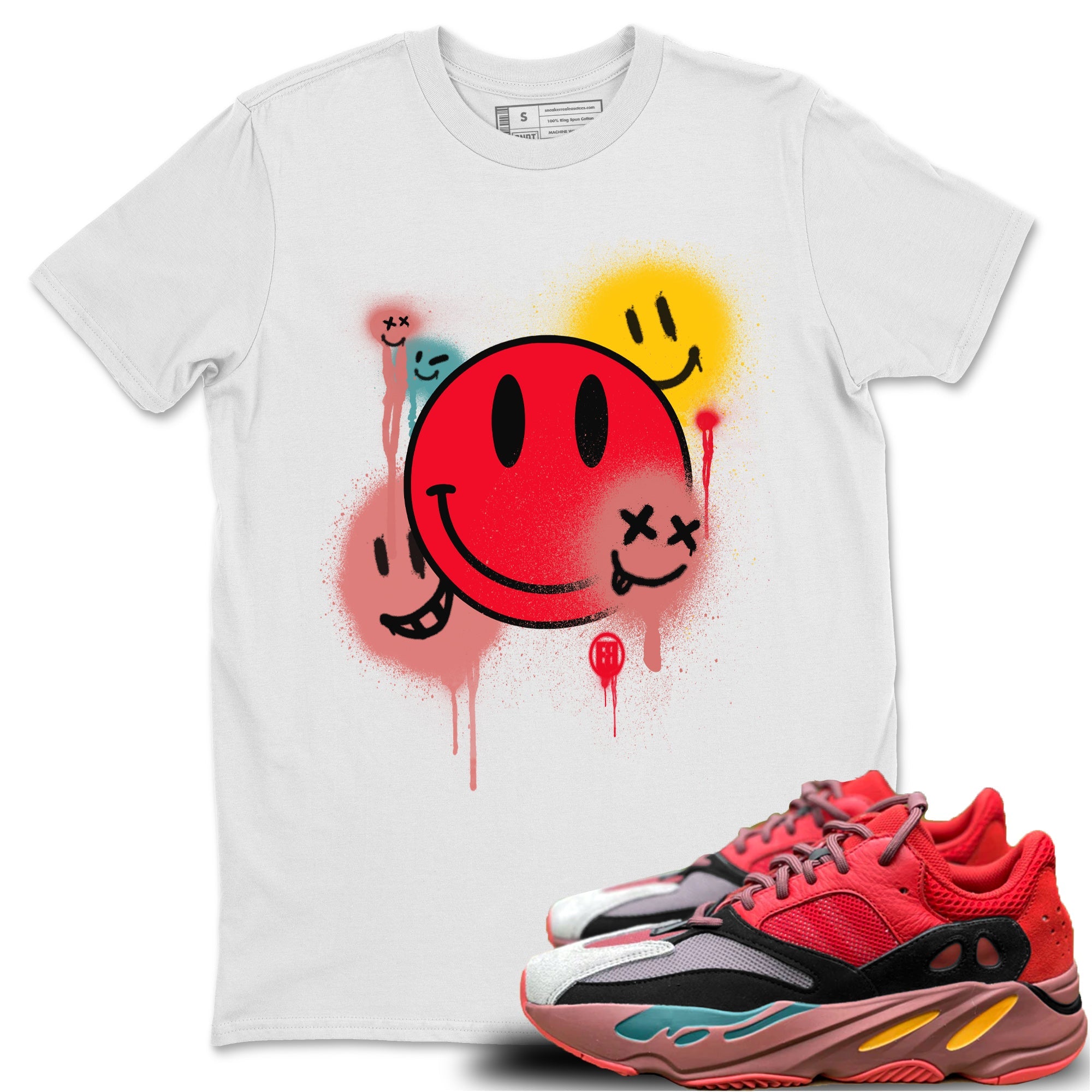 Yeezy 700 Hi-Res Red Shirt To Match Jordans Smile Painting Sneaker Tees Yeezy 700 Hi-Res Red Drip Gear Zone Sneaker Matching Clothing Unisex Shirts