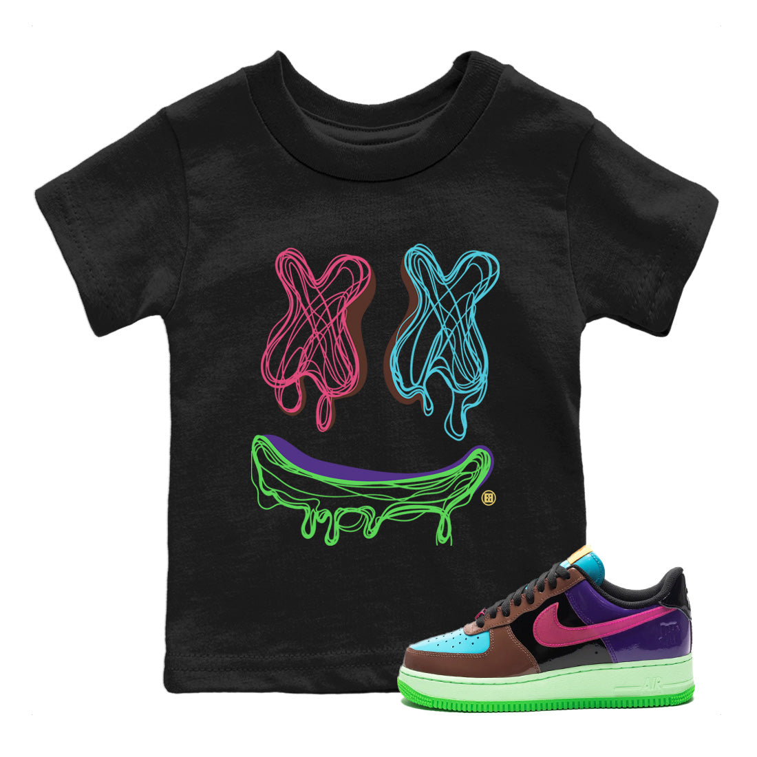 Air Force 1 Undefeated Fauna Brown Sneaker Match Tees Smiley Doodle Sneaker Tees Air Force 1 Undefeated Fauna Brown Jordan to match sneaker T-Shirt Kids Shirts