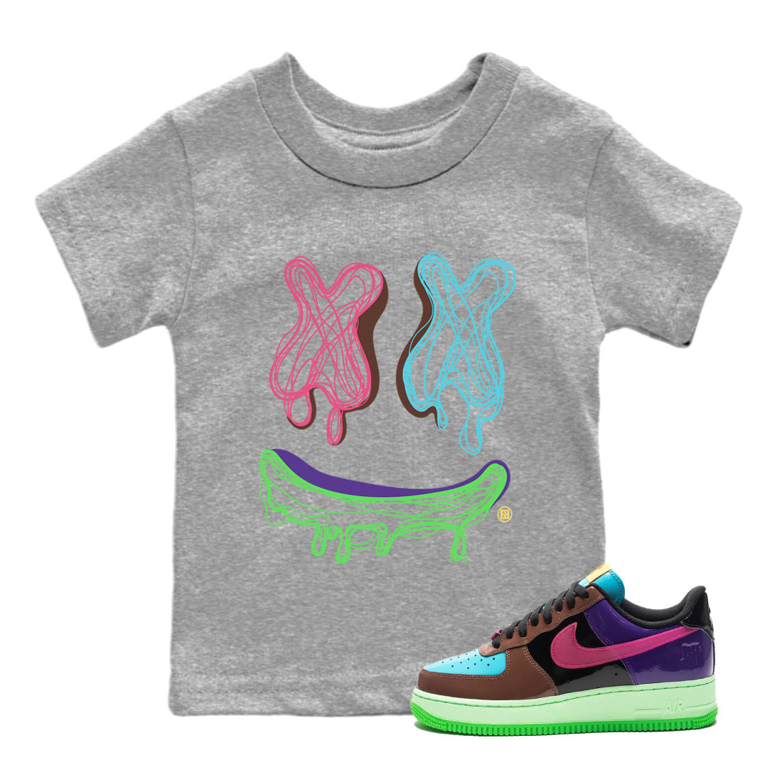 Air Force 1 Undefeated Fauna Brown Sneaker Match Tees Smiley Doodle Sneaker Tees Air Force 1 Undefeated Fauna Brown Jordan to match sneaker T-Shirt Kids Shirts