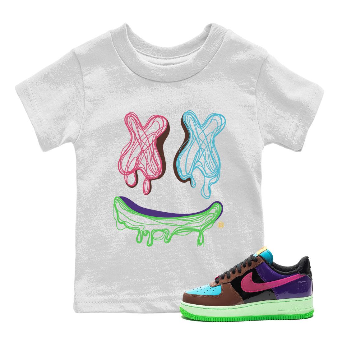 Air Force 1 Undefeated Fauna Brown Sneaker Match Tees Smiley Doodle Sneaker Tees Air Force 1 Undefeated Fauna Brown Jordan to match sneaker T-Shirt Kids Shirts