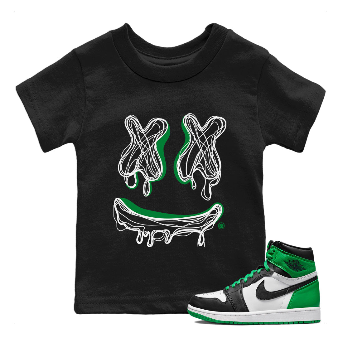 Air Jordan 1 Celtics Shirt To Match Jordans Smiley Doodle Sneaker Tees Air Jordan 1 Retro Celtics Drip Gear Zone Sneaker Matching Clothing Kids Shirts Black 1