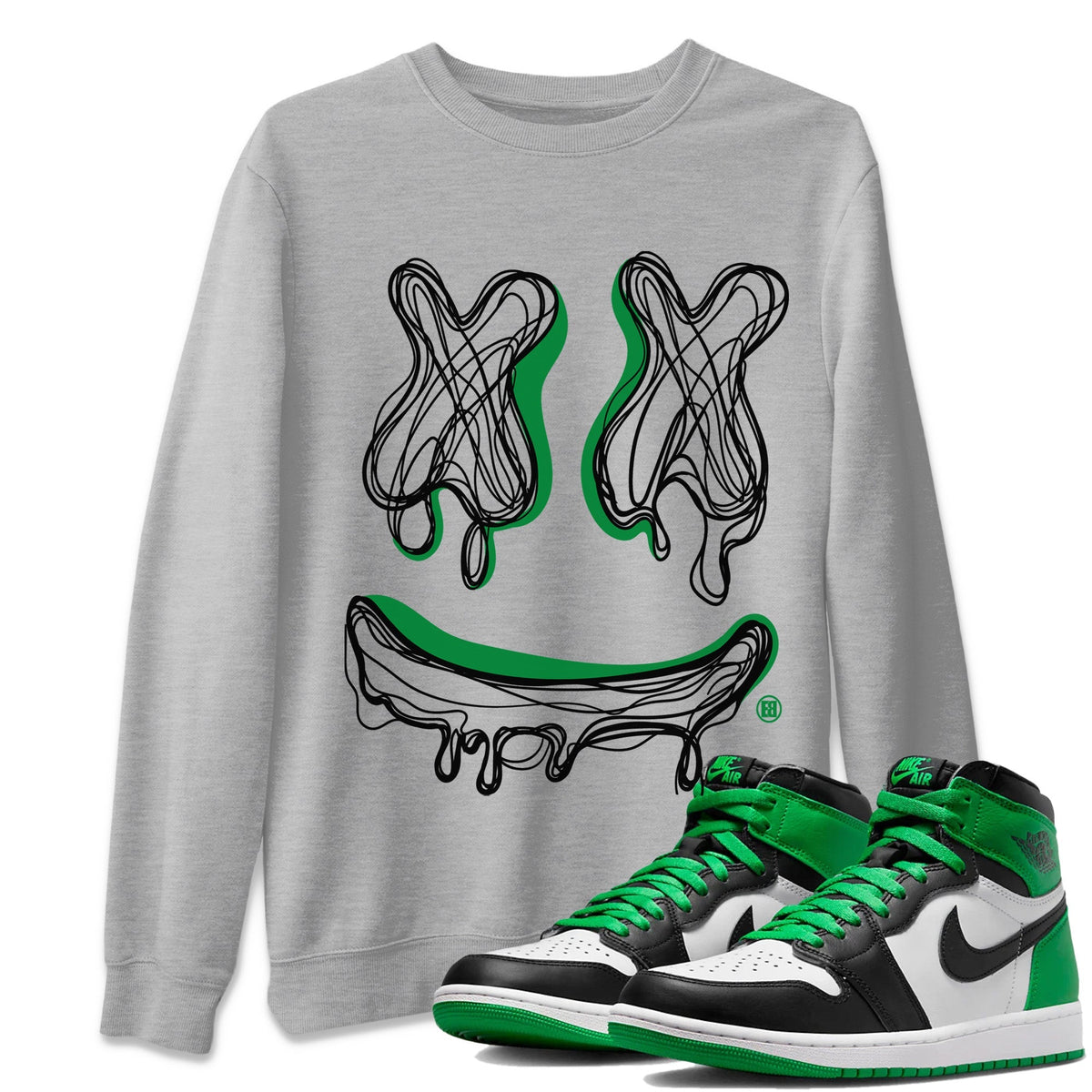 Air Jordan 1 Celtics Shirt To Match Jordans Smiley Doodle Sneaker Tees Air Jordan 1 Retro Celtics Drip Gear Zone Sneaker Matching Clothing Unisex Shirts Heather Grey 1