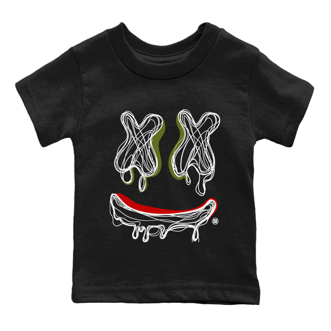 Jordan 1 Travis Scott Olive Sneaker Matching T-Shirt Smiley Doodle Sneaker Tees Jordan 1 Travis Scott Olive Sneaker Release Tees Kids Shirts
