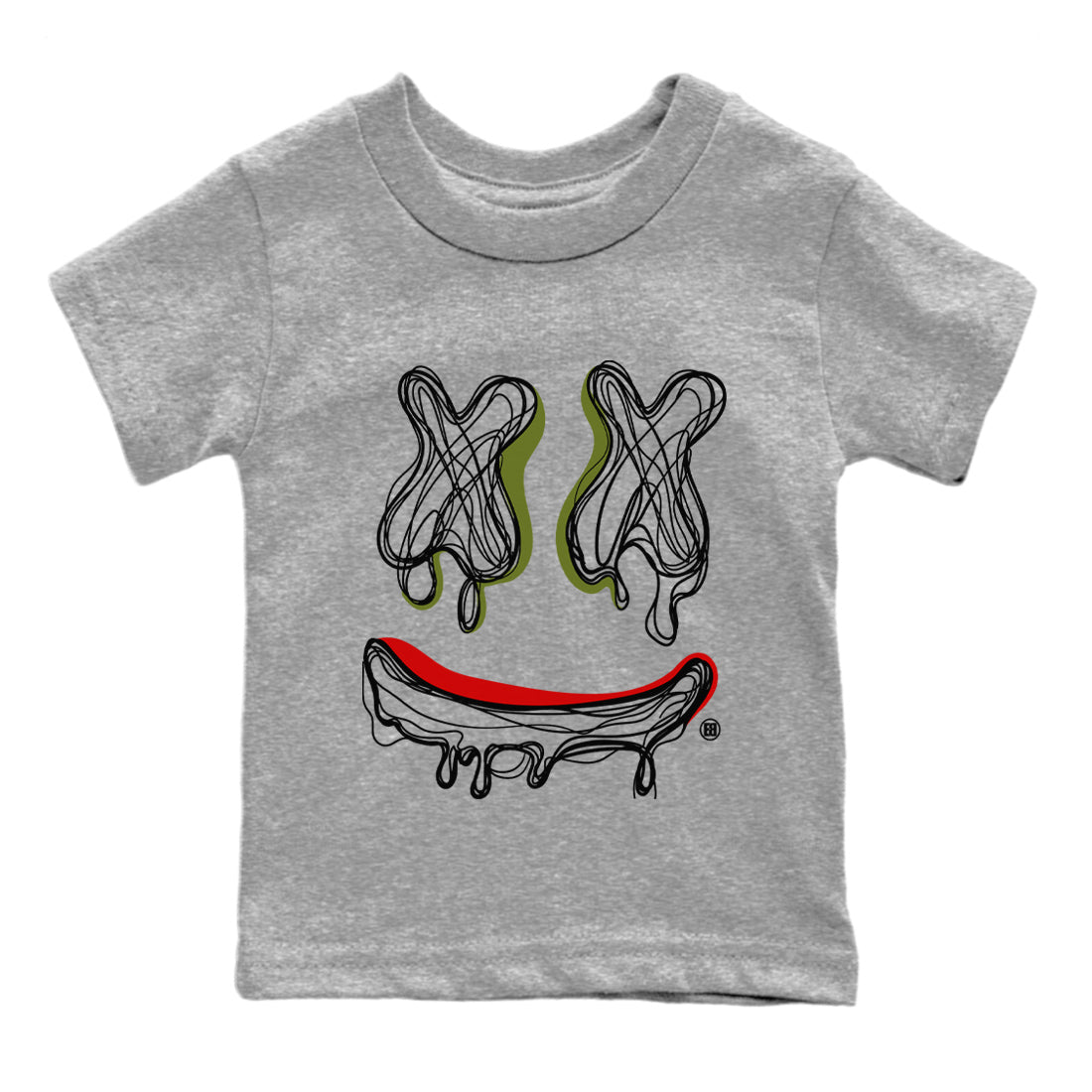 Jordan 1 Travis Scott Olive Sneaker Matching T-Shirt Smiley Doodle Sneaker Tees Jordan 1 Travis Scott Olive Sneaker Release Tees Kids Shirts