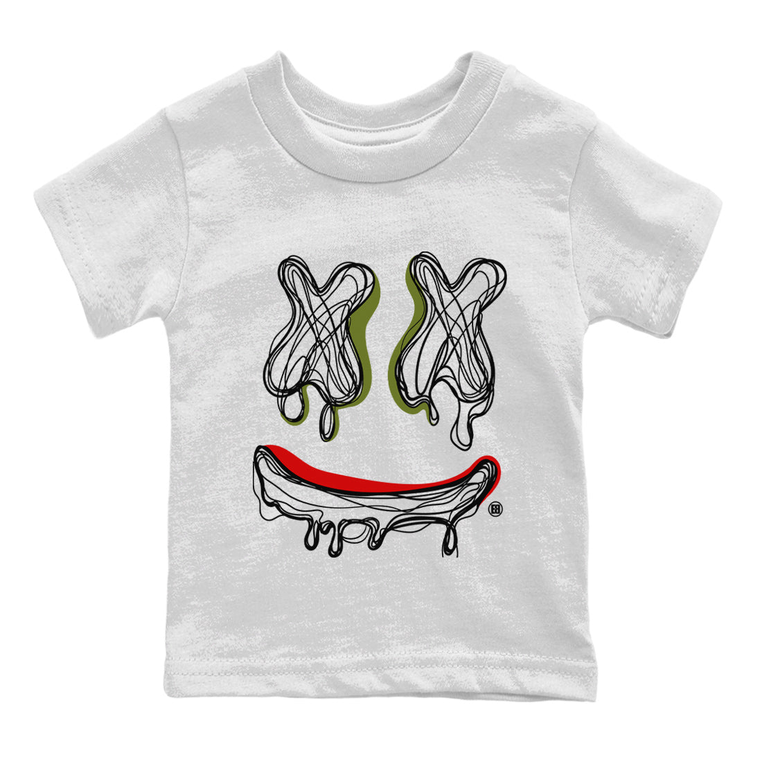 Jordan 1 Travis Scott Olive Sneaker Matching T-Shirt Smiley Doodle Sneaker Tees Jordan 1 Travis Scott Olive Sneaker Release Tees Kids Shirts