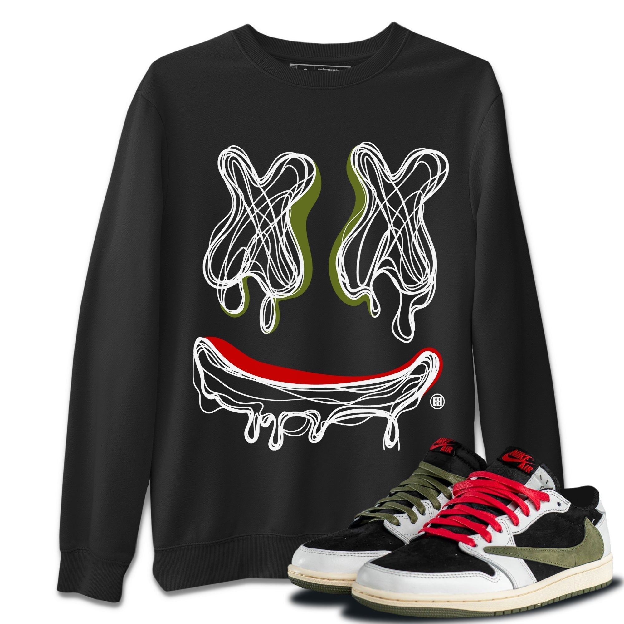 Jordan 1 Travis Scott Olive Shirt To Match Jordans Smiley Doodle Sneaker Tees Jordan 1 Travis Scott Olive Drip Gear Zone Sneaker Matching Clothing Unisex Shirts