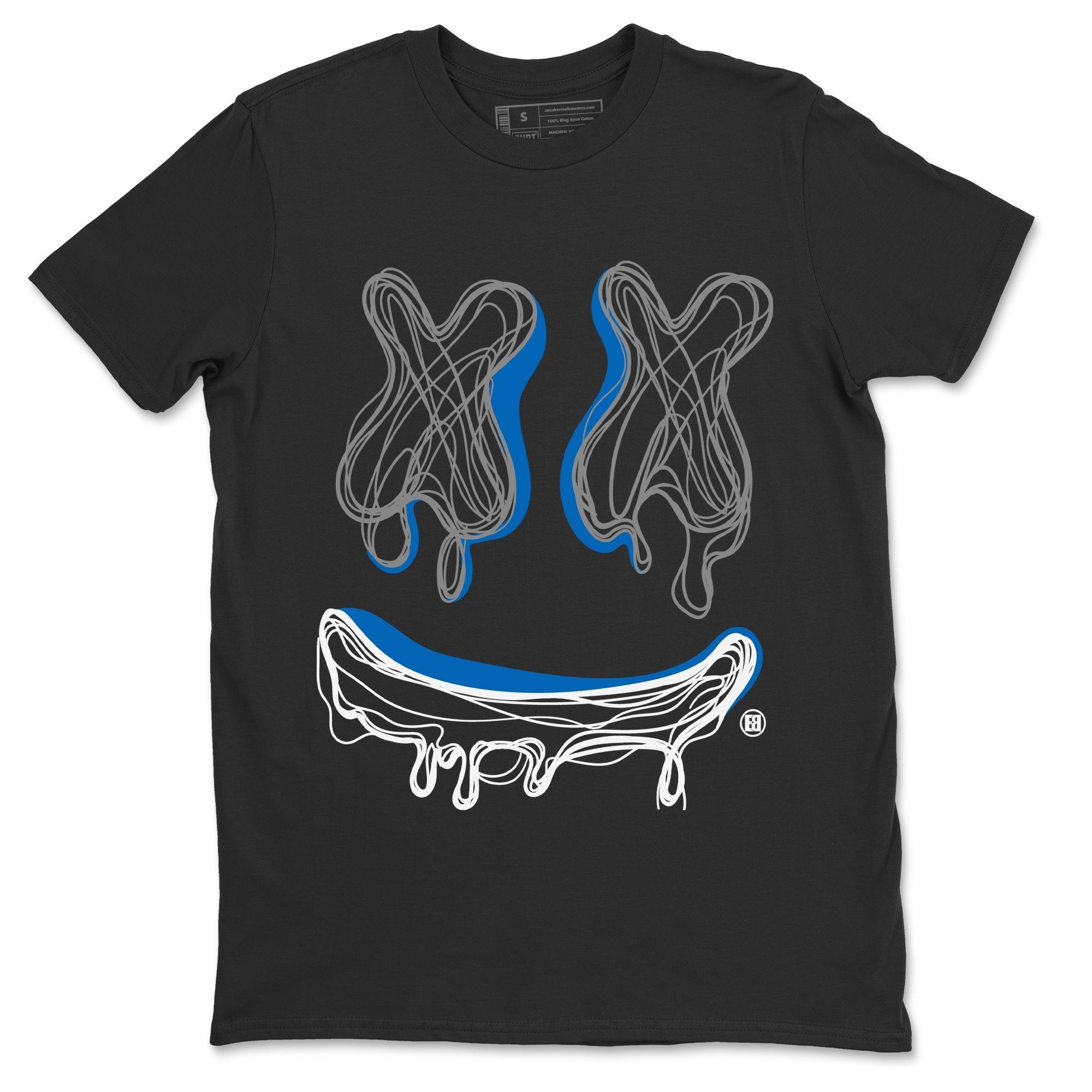 Jordan 1 True Blue Sneaker Matching T-Shirt Smiley Doodle Sneaker Tees Jordan 1 True Blue Sneaker Release Tees Crew Neck Tees