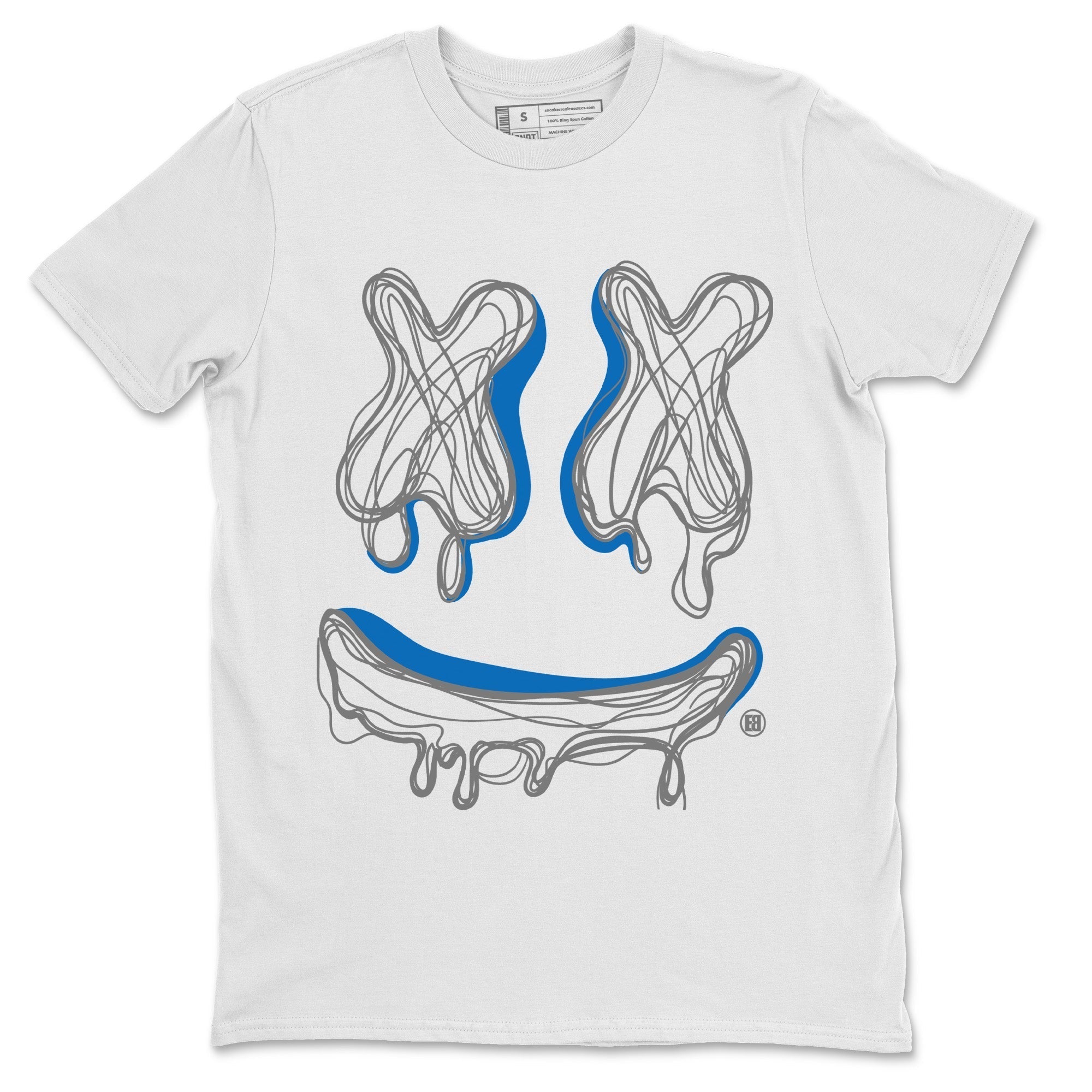 Jordan 1 True Blue Sneaker Matching T-Shirt Smiley Doodle Sneaker Tees Jordan 1 True Blue Sneaker Release Tees Crew Neck Tees