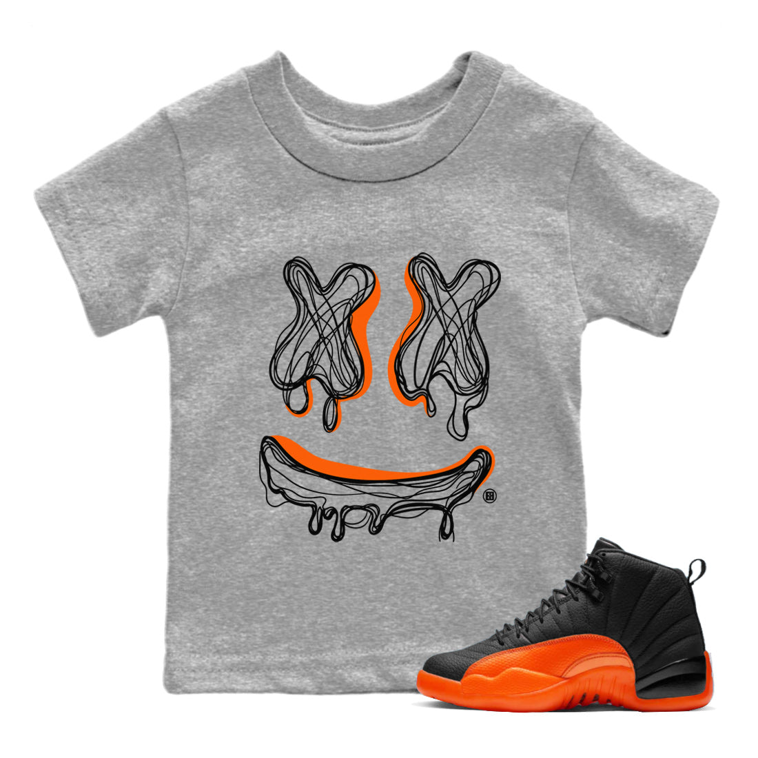 Air Jordan 12 Brilliant Orange Smiley Doodle Baby and Kids Streetwear Sneaker Shirt Air Jordan 12 Brilliant Orange Kids Streetwear Sneaker Shirt Size Chart