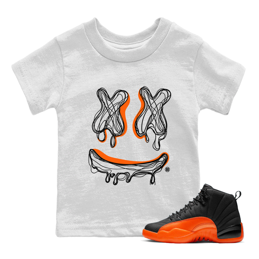 Air Jordan 12 Brilliant Orange Sneaker Match Tees Smiley Doodle Streetwear Sneaker Shirt 12s Brilliant Orange Shirts Kids Shirts White 1