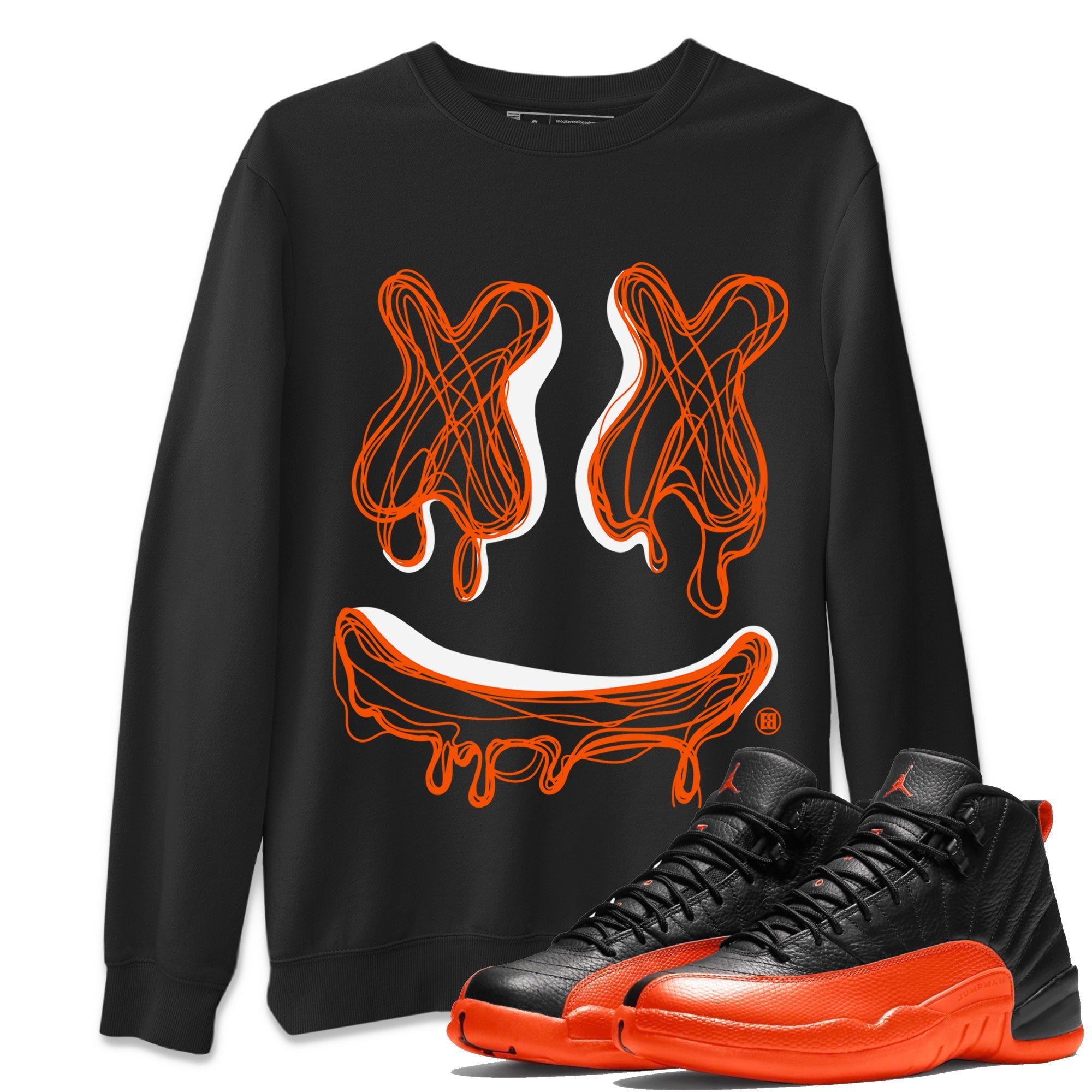 Air Jordan 12 Brilliant Orange Sneaker Match Tees Smiley Doodle Streetwear Sneaker Shirt 12s Brilliant Orange Shirts Unisex Shirts Black 1