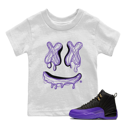 Air Jordan 12 Field Purple Sneaker Match Tees Smiley Doodle Sneaker Tees AJ12 Field Purple Sneaker Release Tees Kids Shirts White 1