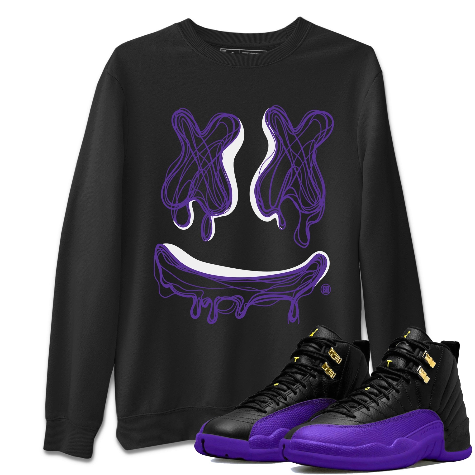 Air Jordan 12 Field Purple Sneaker Match Tees Smiley Doodle Sneaker Tees AJ12 Field Purple Sneaker Release Tees Unisex Shirts Black 1