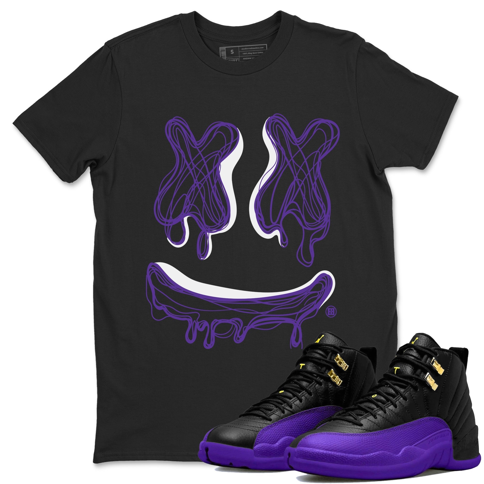 Air Jordan 12 Field Purple Sneaker Match Tees Smiley Doodle Sneaker Tees AJ12 Field Purple Sneaker Release Tees Unisex Shirts Black 1