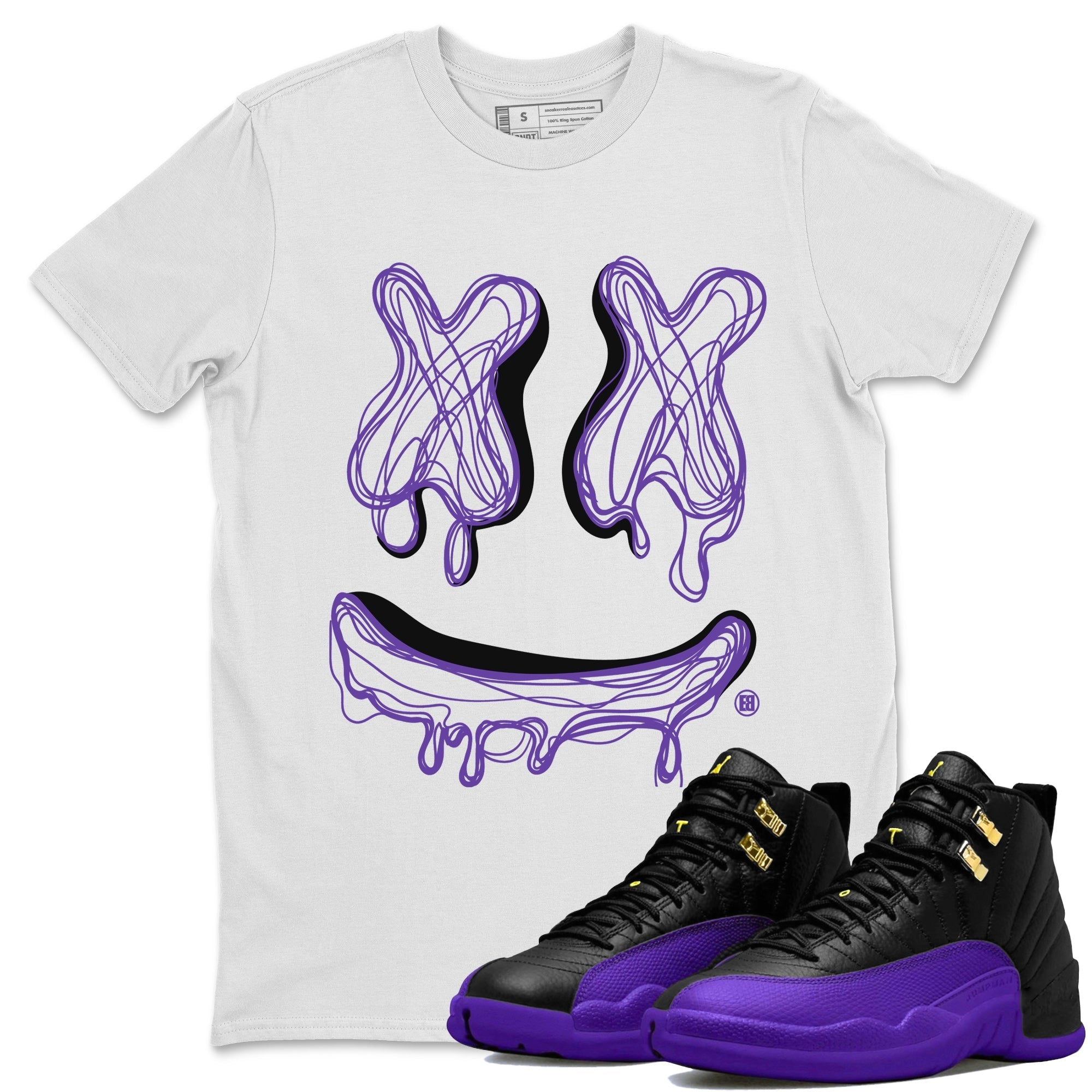 Air Jordan 12 Field Purple Sneaker Match Tees Smiley Doodle Sneaker Tees AJ12 Field Purple Sneaker Release Tees Unisex Shirts White 1