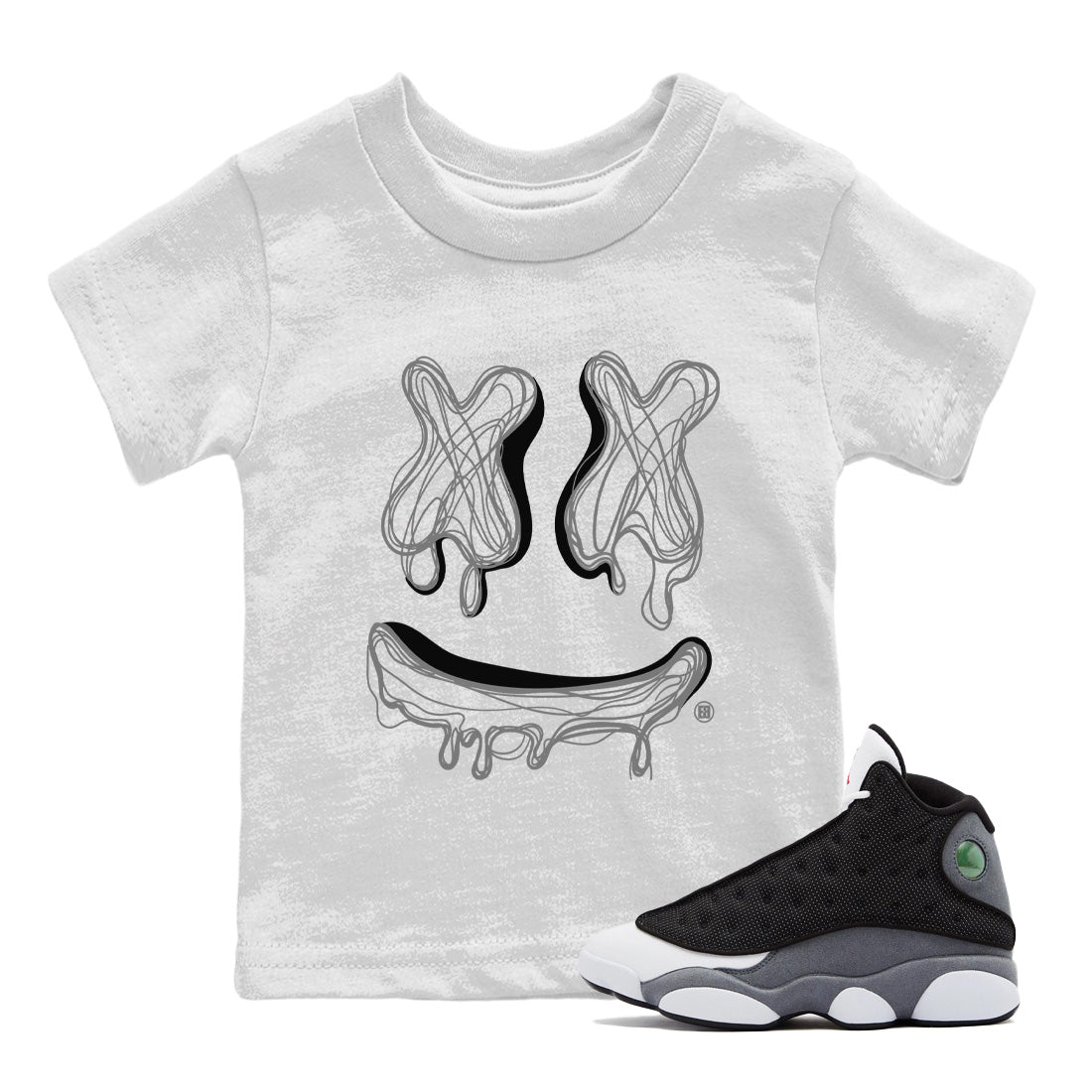 Air Jordan 13 Black Flint Sneaker Match Tees Smiley Doodle Streetwear Sneaker Shirt Air Jordan 13 Retro Black Flint Sneaker Release Tees Kids Shirts White 1