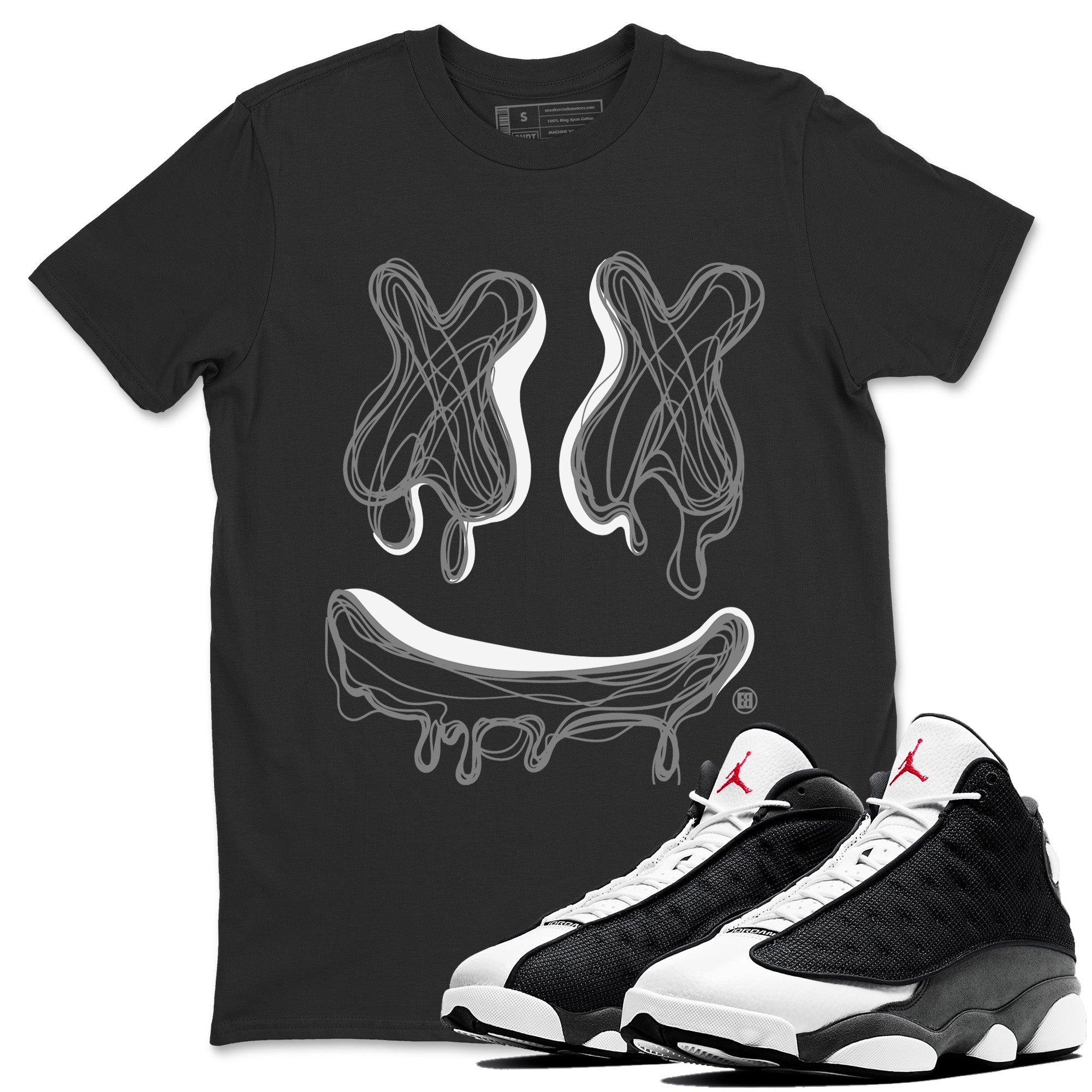 Air Jordan 13 Black Flint Sneaker Match Tees Smiley Doodle Streetwear Sneaker Shirt Air Jordan 13 Retro Black Flint Sneaker Release Tees Unisex Shirts Black 1