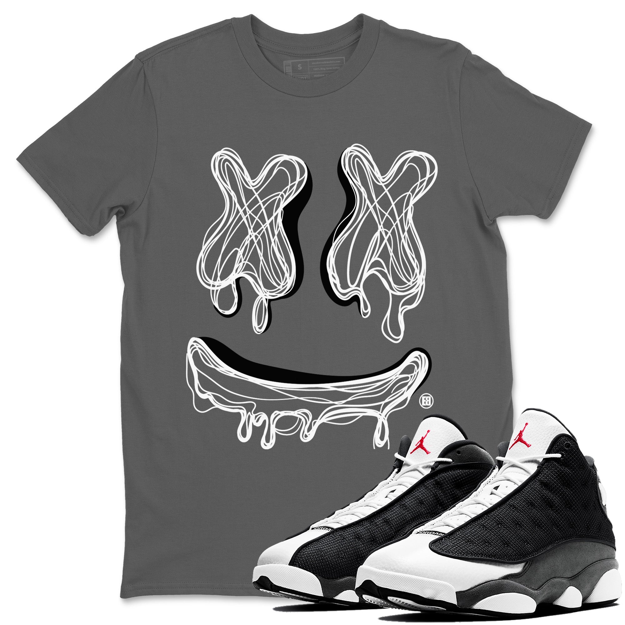 Air Jordan 13 Black Flint Smiley Doodle Crew Neck Streetwear Sneaker Shirt Air Jordan 13 Retro Black Flint Sneaker T-Shirts Washing and Care Tip