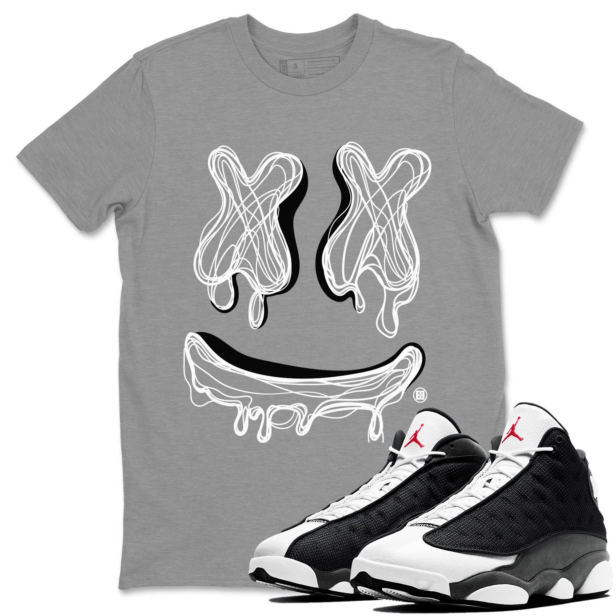 Air Jordan 13 Black Flint Smiley Doodle Crew Neck Streetwear Sneaker Shirt Air Jordan 13 Retro Black Flint Sneaker T-Shirts Size Chart