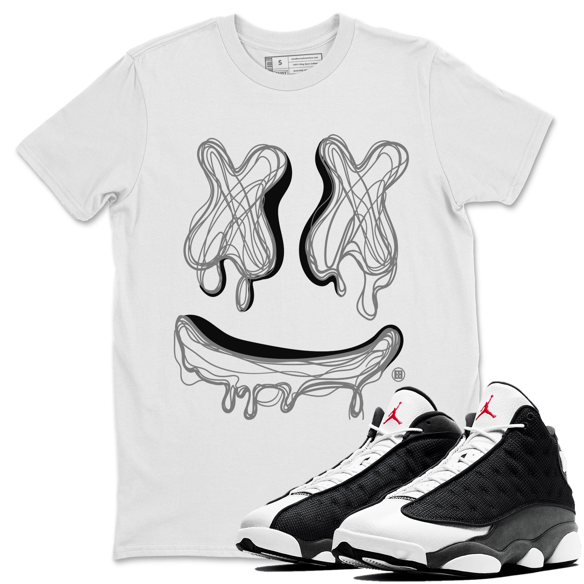 Air Jordan 13 Black Flint Sneaker Match Tees Smiley Doodle Streetwear Sneaker Shirt Air Jordan 13 Retro Black Flint Sneaker Release Tees Unisex Shirts White 1