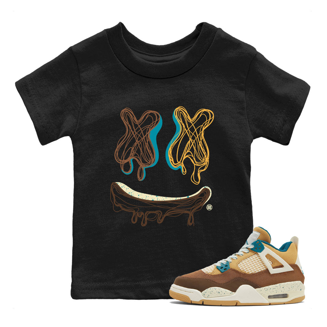Air Jordan 4 GS Cacao Wow shirt to match jordans Smiley Doodle Streetwear Sneaker Shirt Air Jordan 4 Cacao Wow Drip Gear Zone Sneaker Matching Clothing Baby Toddler Black 1 T-Shirt