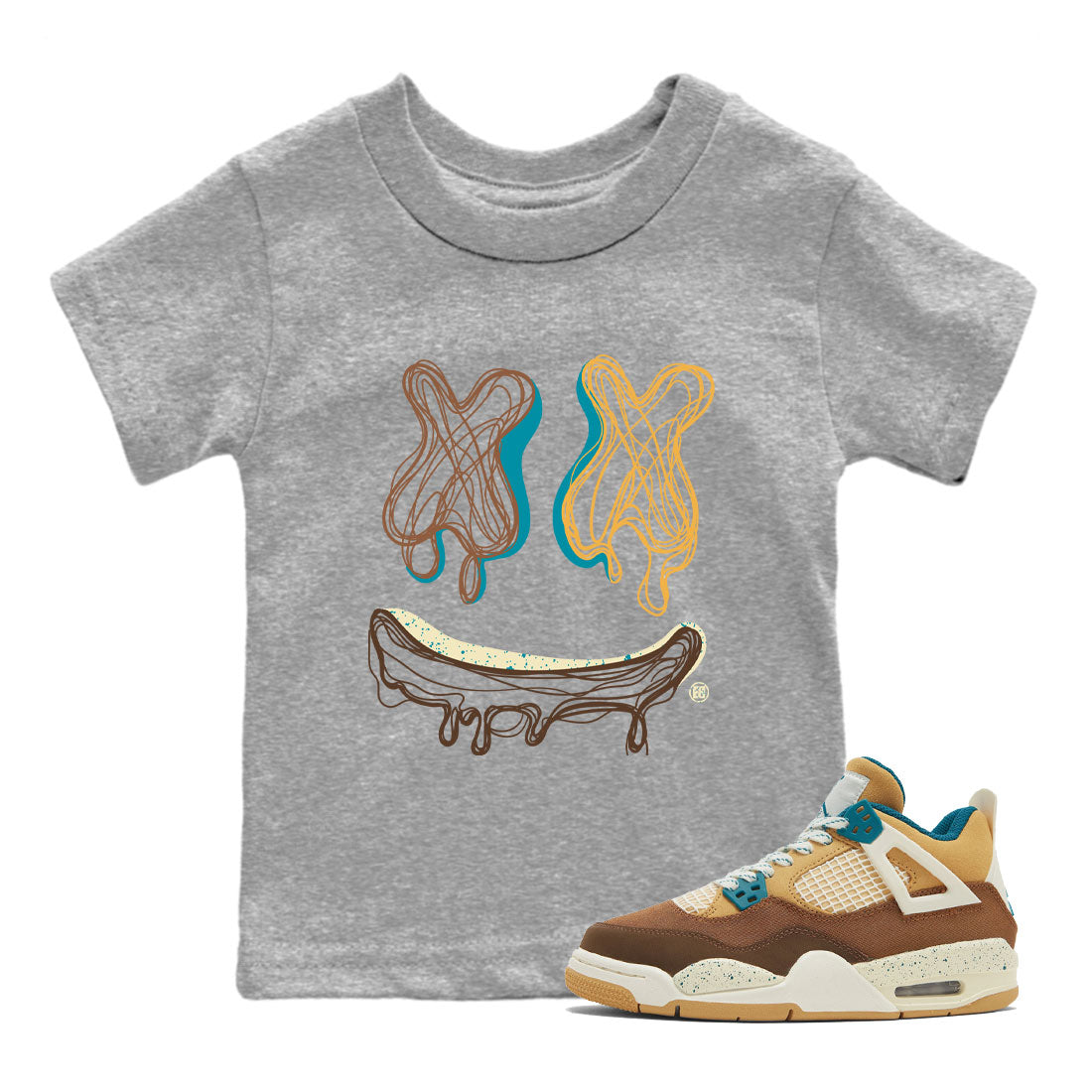 Air Jordan 4 GS Cacao Wow shirt to match jordans Smiley Doodle Streetwear Sneaker Shirt Air Jordan 4 Cacao Wow Drip Gear Zone Sneaker Matching Clothing Baby Toddler Heather Grey 1 T-Shirt
