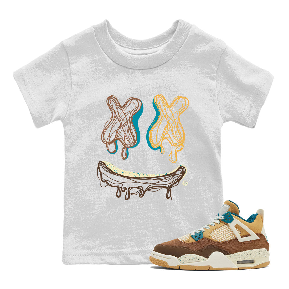 Air Jordan 4 GS Cacao Wow shirt to match jordans Smiley Doodle Streetwear Sneaker Shirt Air Jordan 4 Cacao Wow Drip Gear Zone Sneaker Matching Clothing Baby Toddler White 1 T-Shirt