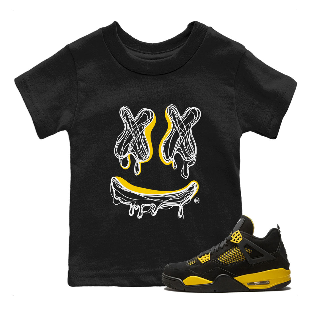 Air Jordan 4 Thunder Sneaker Match Tees Smiley Doodle Streetwear Sneaker Shirt Air Jordan 4 Retro Thunder Tee Kids Shirts Black 1