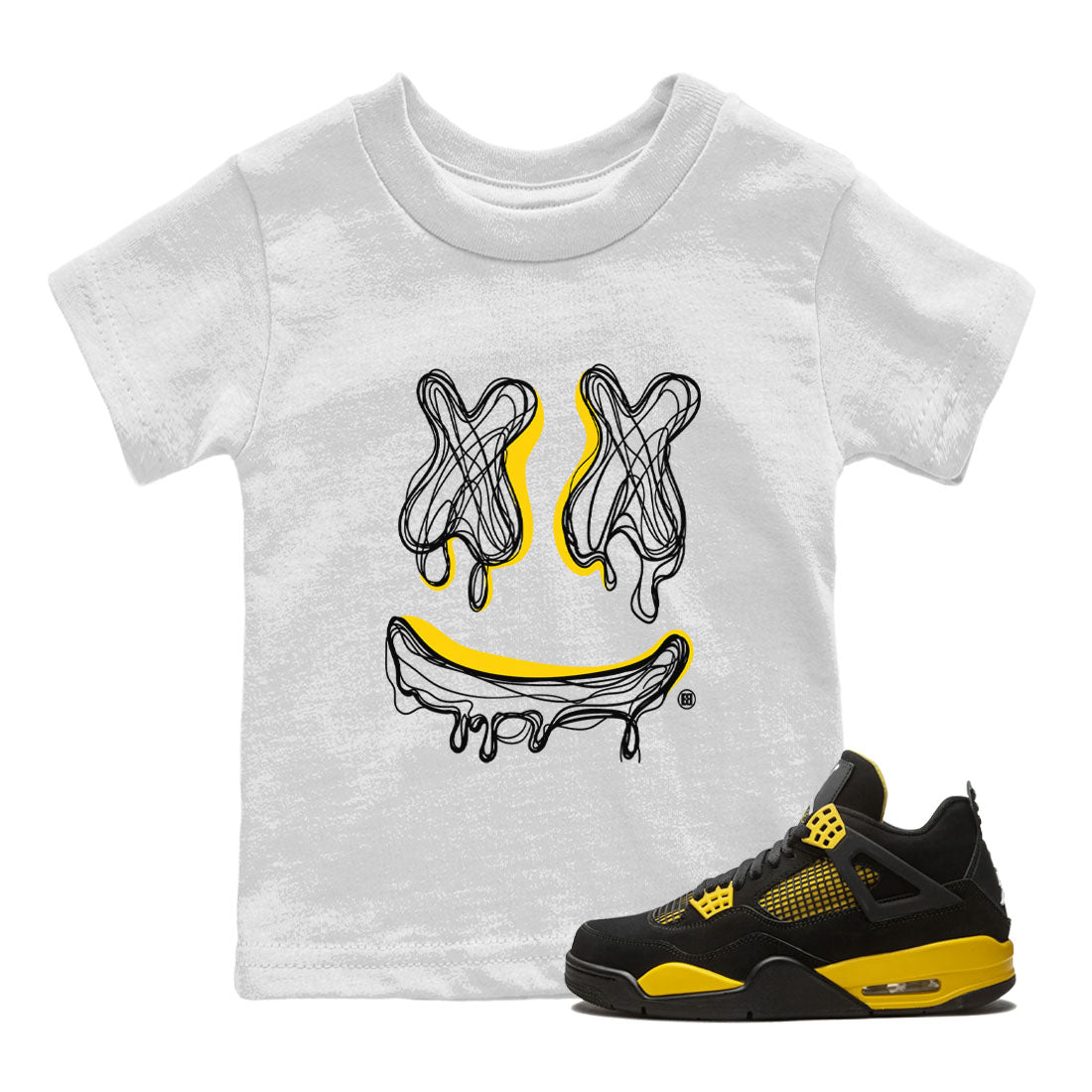 Air Jordan 4 Thunder Sneaker Match Tees Smiley Doodle Streetwear Sneaker Shirt Air Jordan 4 Retro Thunder Tee Kids Shirts White 1