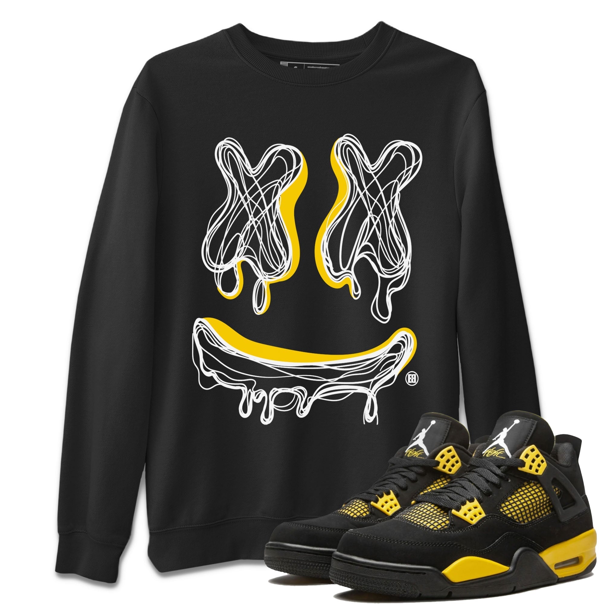 Air Jordan 4 Thunder Sneaker Match Tees Smiley Doodle Streetwear Sneaker Shirt Air Jordan 4 Retro Thunder Tee Unisex Shirts Black 1