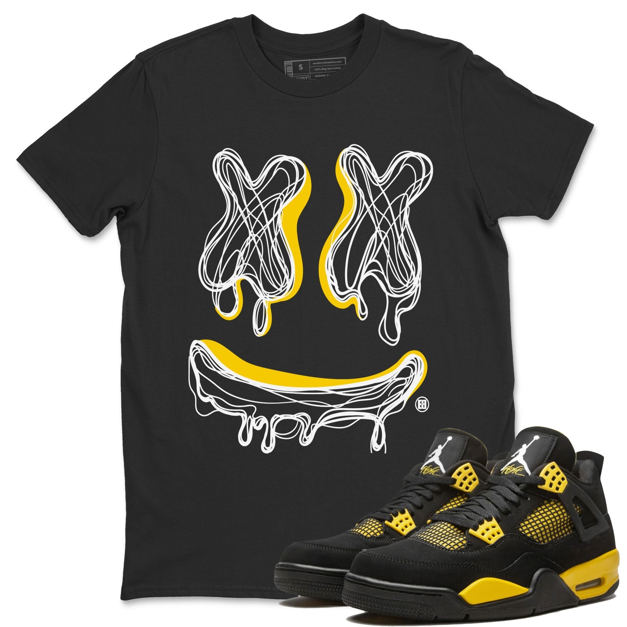 Air Jordan 4 Thunder Sneaker Match Tees Smiley Doodle Streetwear Sneaker Shirt Air Jordan 4 Retro Thunder Tee Unisex Shirts Black 1