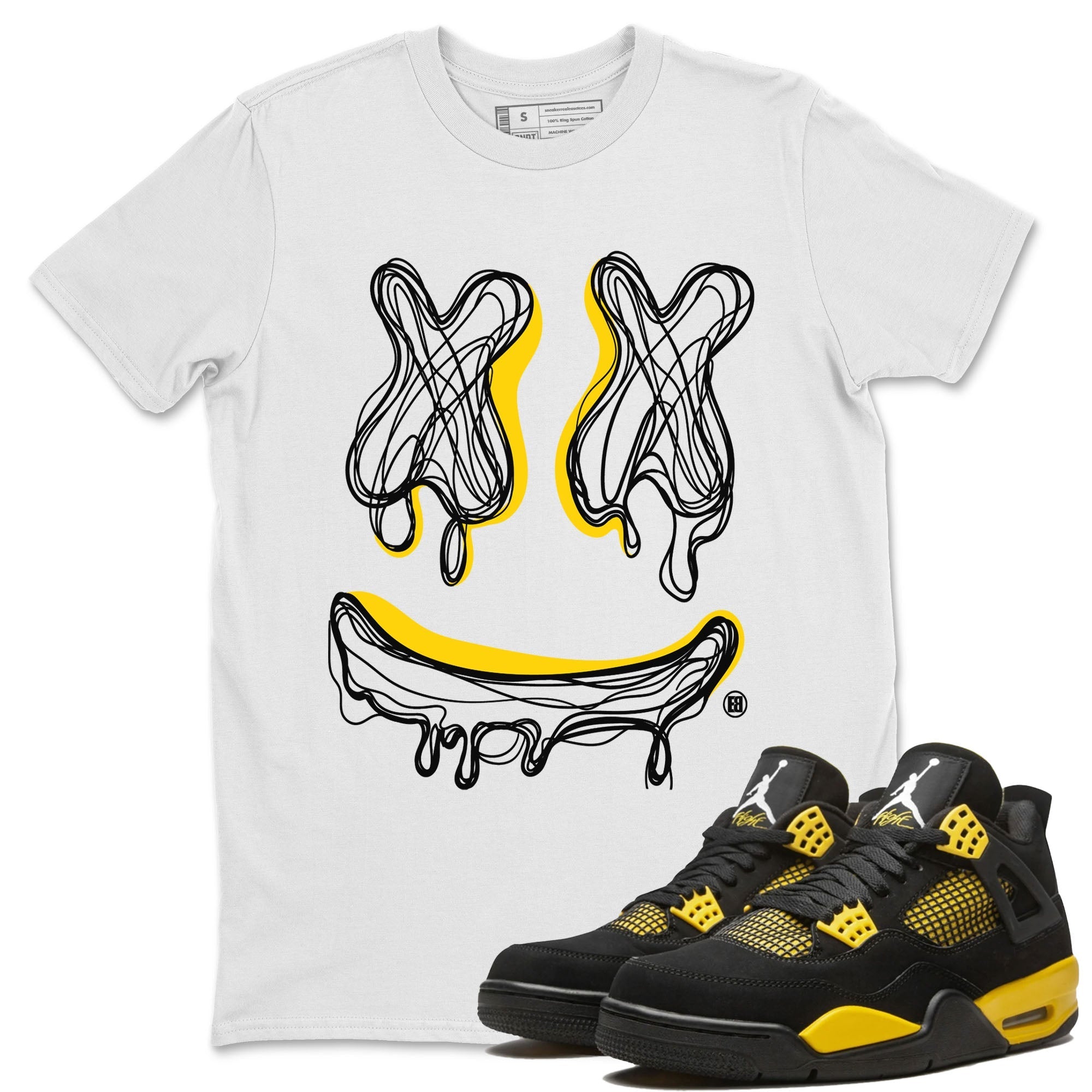 Air Jordan 4 Thunder Sneaker Match Tees Smiley Doodle Streetwear Sneaker Shirt Air Jordan 4 Retro Thunder Tee Unisex Shirts White 1