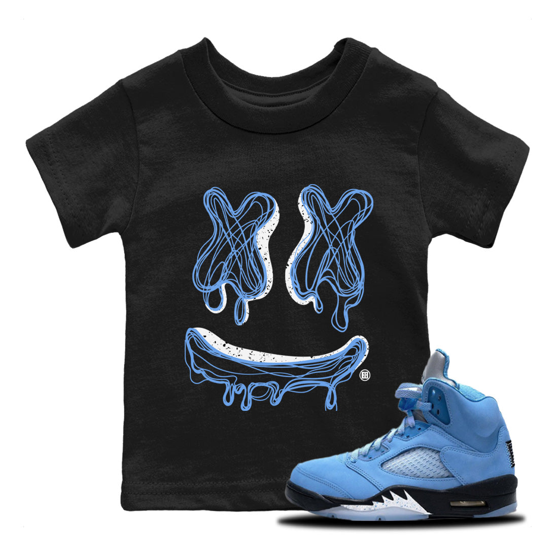 Air Jordan 5 UNC Shirt To Match Jordans Smiley Doodle Sneaker Tees Air Jordan 5 Retro UNC Drip Gear Zone Sneaker Matching Clothing Kids Shirts Black 1