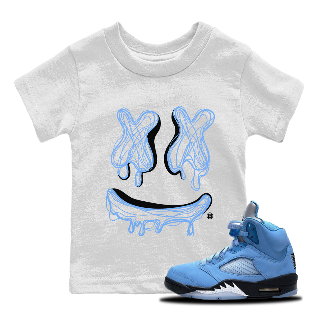 Air Jordan 5 UNC Shirt To Match Jordans Smiley Doodle Sneaker Tees Air Jordan 5 Retro UNC Drip Gear Zone Sneaker Matching Clothing Kids Shirts White 1