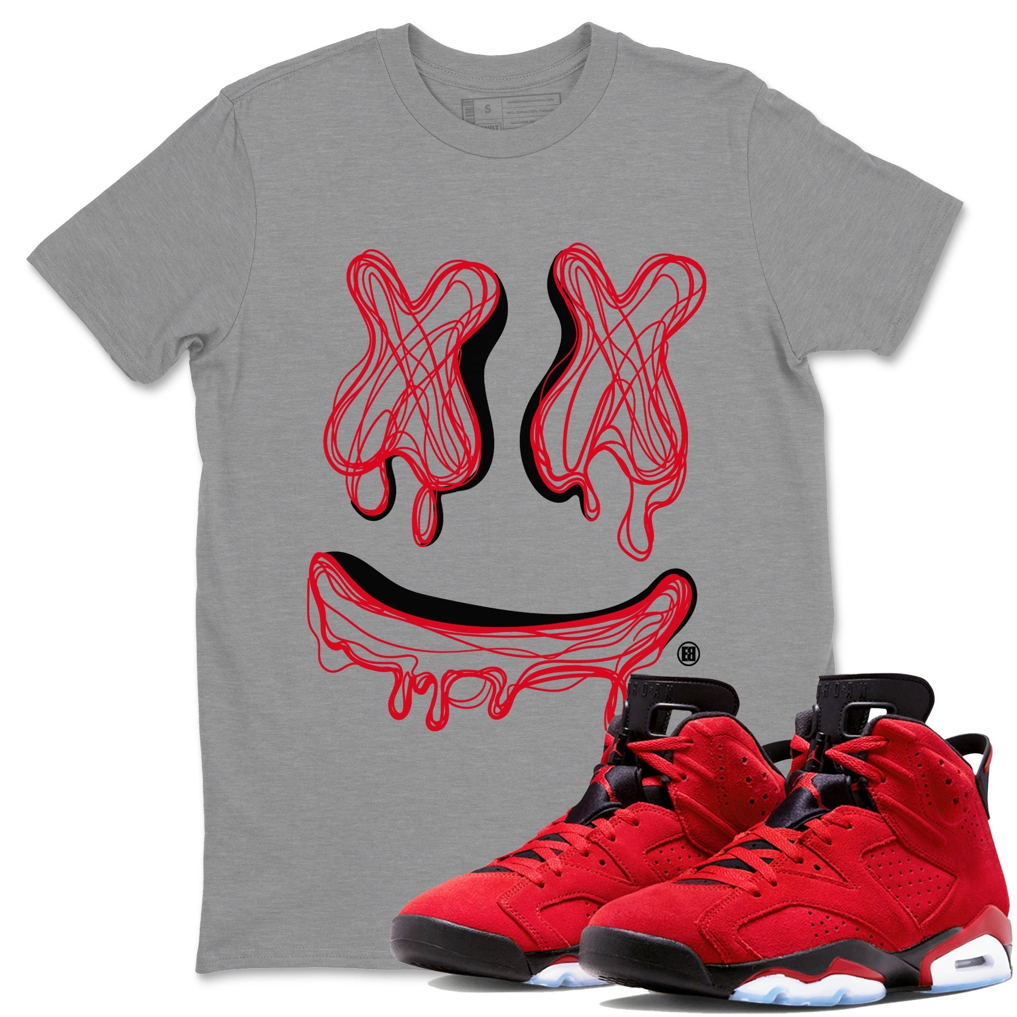 Air Jordan 6 Toro Bravo Sneaker Match Tees Smiley Doodle Streetwear Sneaker Shirt Air Jordan 6 Toro Tees Unisex Shirts Heather Grey 1