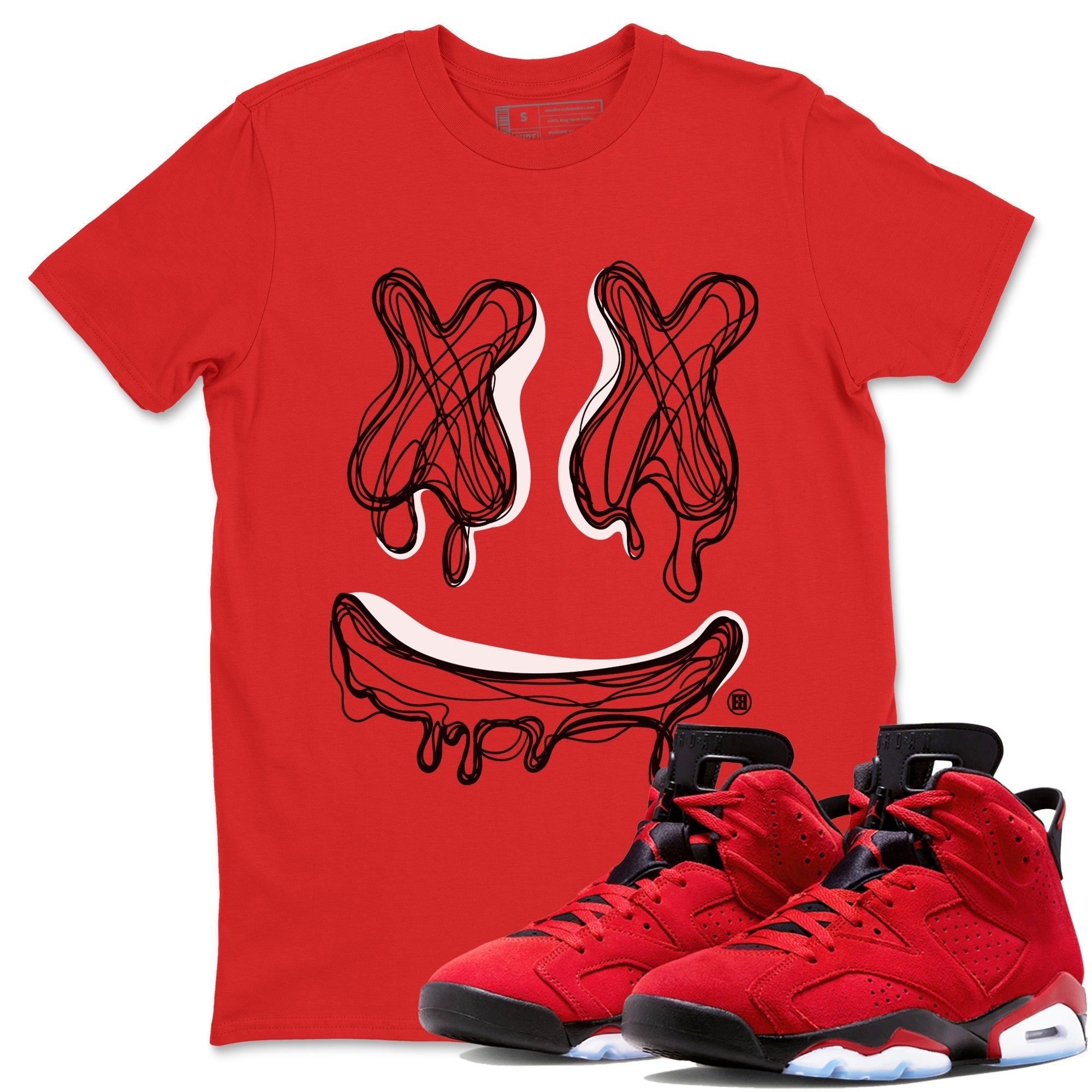 Air Jordan 6 Toro Bravo Sneaker Match Tees Smiley Doodle Streetwear Sneaker Shirt Air Jordan 6 Toro Tees Unisex Shirts Red 1