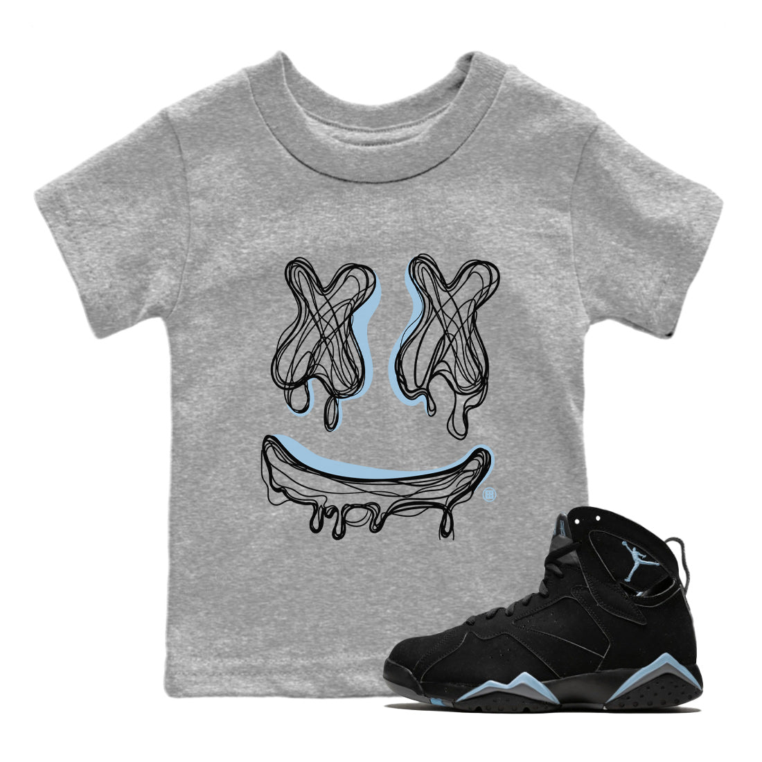 Air Jordan 7 Chambray Sneaker Match Tees Smiley Doodle Streetwear Sneaker Shirt AJ7 Chambray Drip Gear Zone Sneaker Matching Clothing Kids Shirts Heather Grey 1