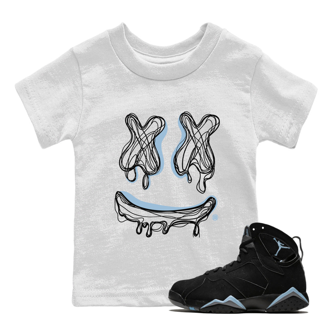Air Jordan 7 Chambray Sneaker Match Tees Smiley Doodle Streetwear Sneaker Shirt AJ7 Chambray Drip Gear Zone Sneaker Matching Clothing Kids Shirts White 1