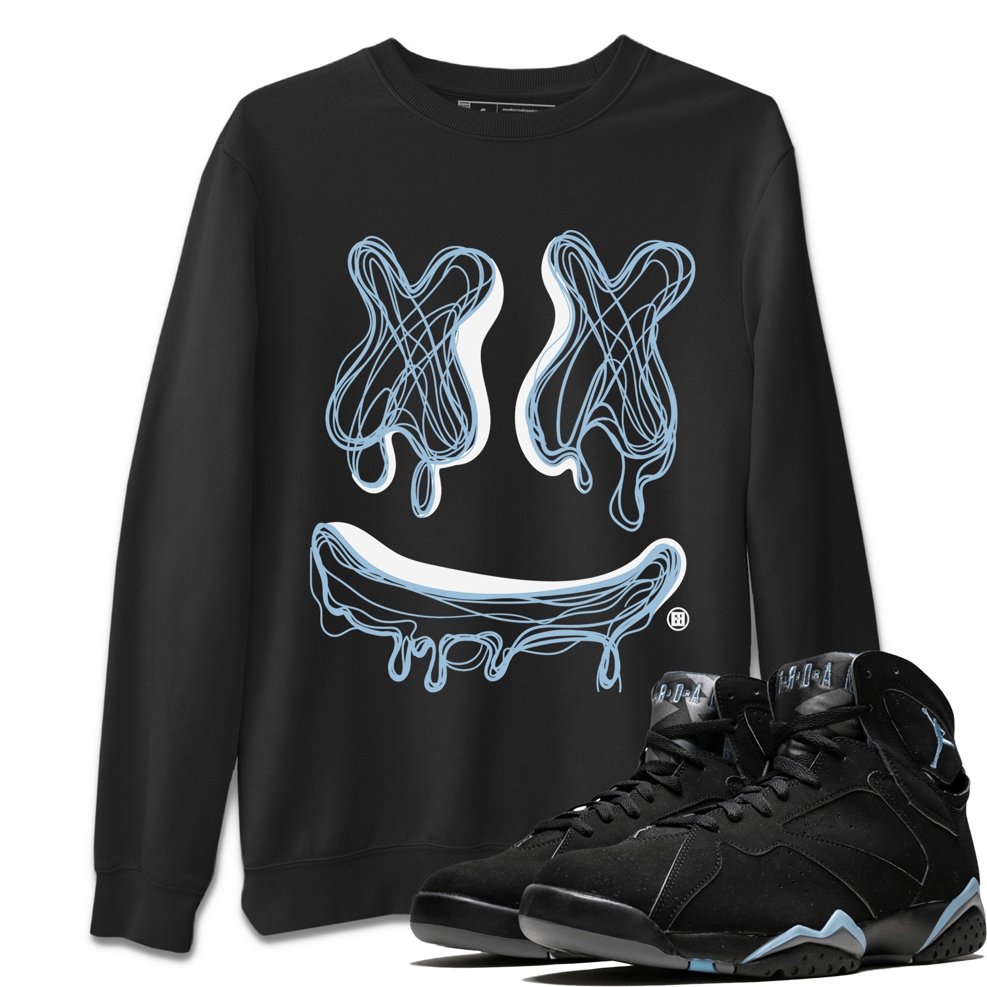 Air Jordan 7 Chambray Sneaker Match Tees Smiley Doodle Streetwear Sneaker Shirt AJ7 Chambray Drip Gear Zone Sneaker Matching Clothing Unisex Shirts Black 1