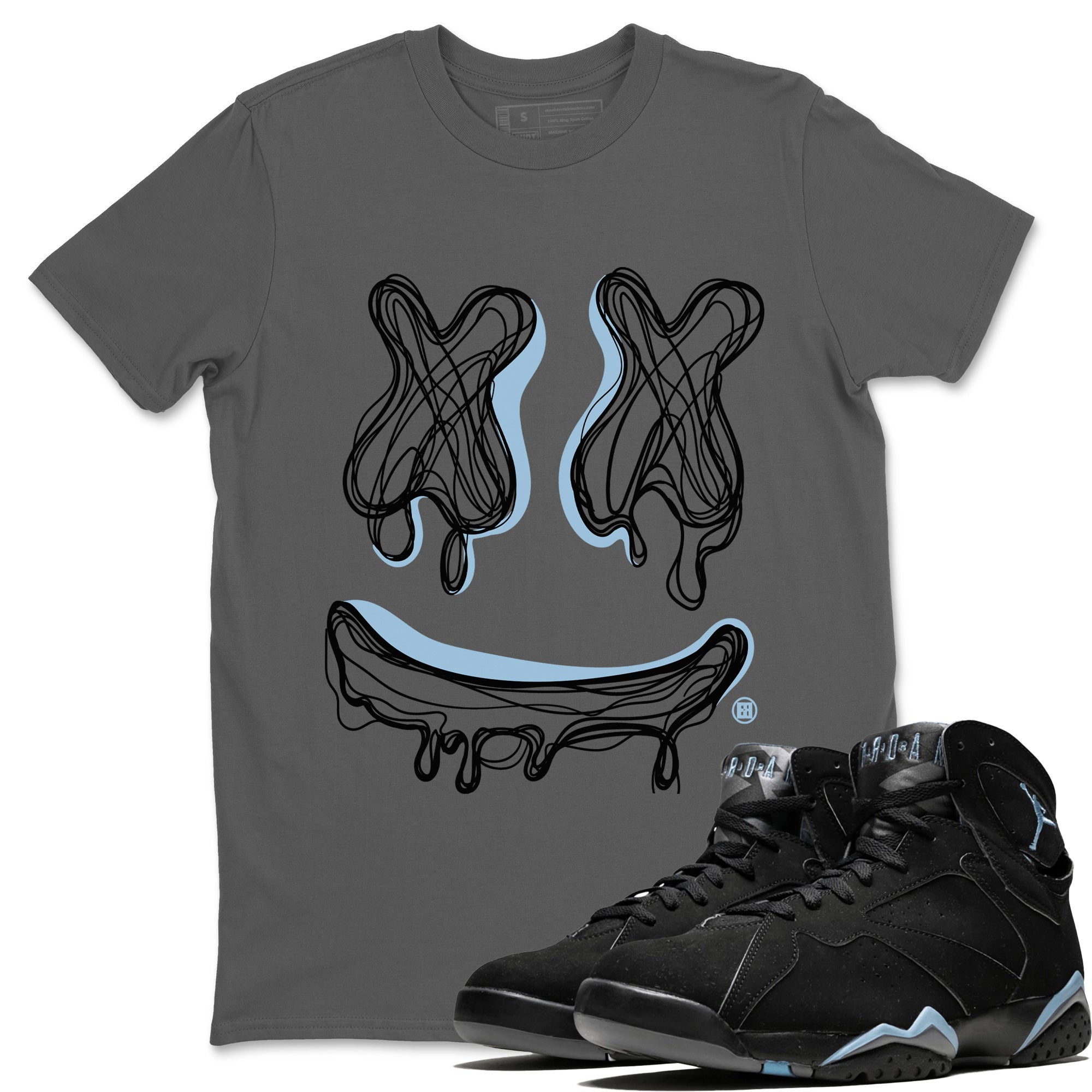 Air Jordan 7 Chambray Sneaker Match Tees Smiley Doodle Streetwear Sneaker Shirt AJ7 Chambray Drip Gear Zone Sneaker Matching Clothing Unisex Shirts Cool Grey 1