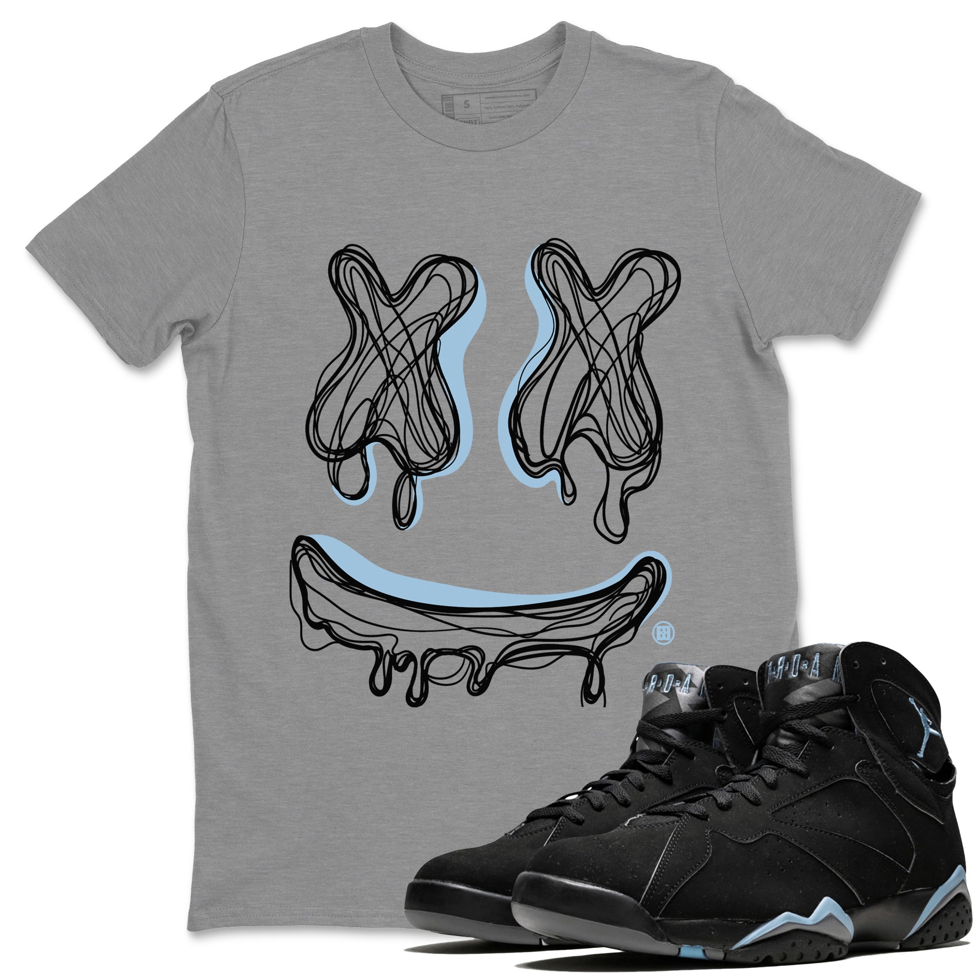 Air Jordan 7 Chambray Sneaker Match Tees Smiley Doodle Streetwear Sneaker Shirt AJ7 Chambray Drip Gear Zone Sneaker Matching Clothing Unisex Shirts Heather Grey 1
