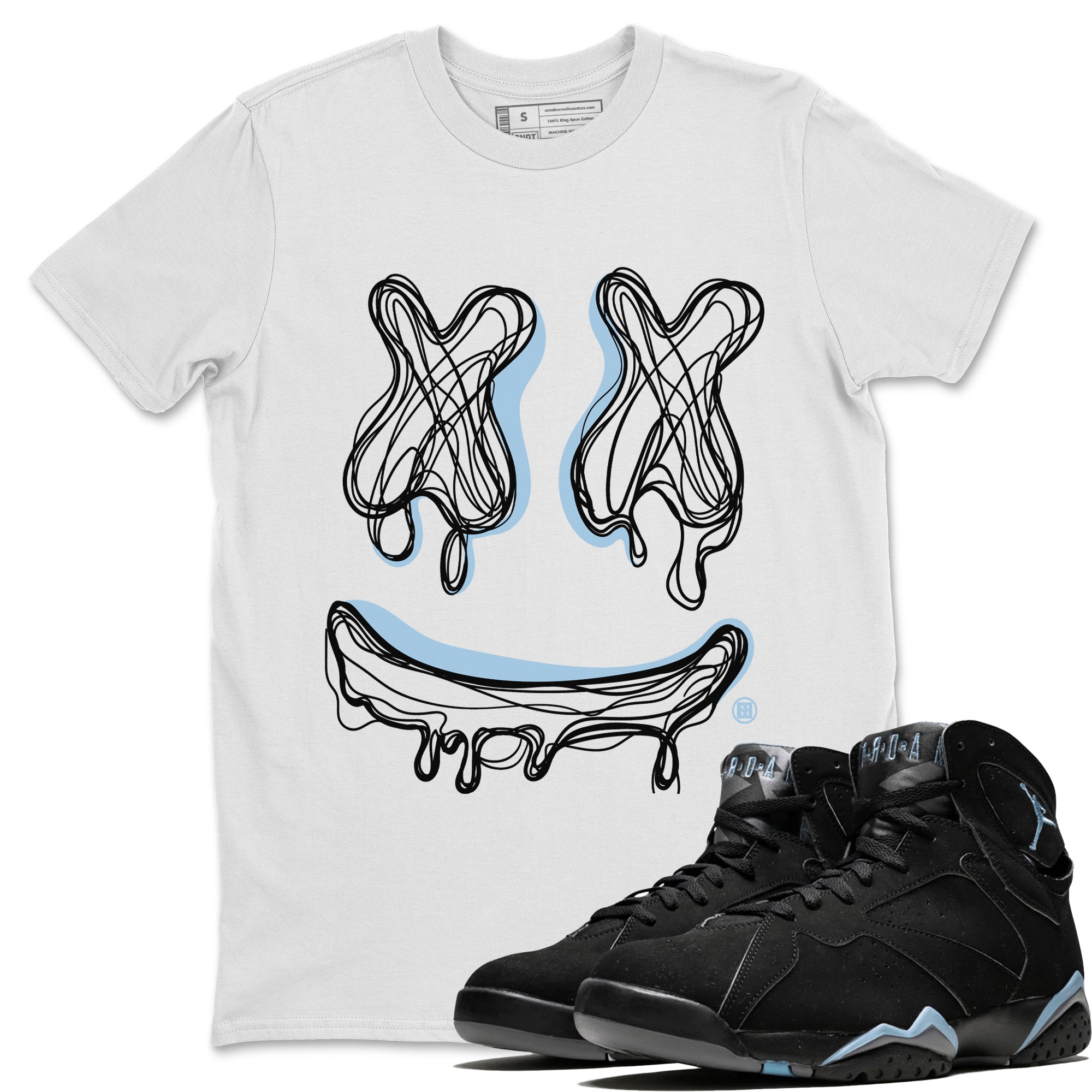 Air Jordan 7 Chambray Sneaker Match Tees Smiley Doodle Streetwear Sneaker Shirt AJ7 Chambray Drip Gear Zone Sneaker Matching Clothing Unisex Shirts White 1