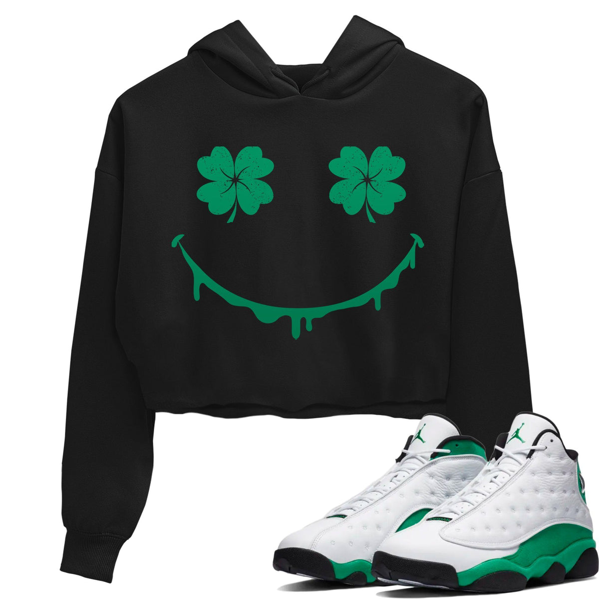 Jordan 13 Lucky Green Sneaker Matching T-Shirt Smiley Face Sneaker Tees Jordan 13 Lucky Green Sneaker Release Tees Women's Shirts