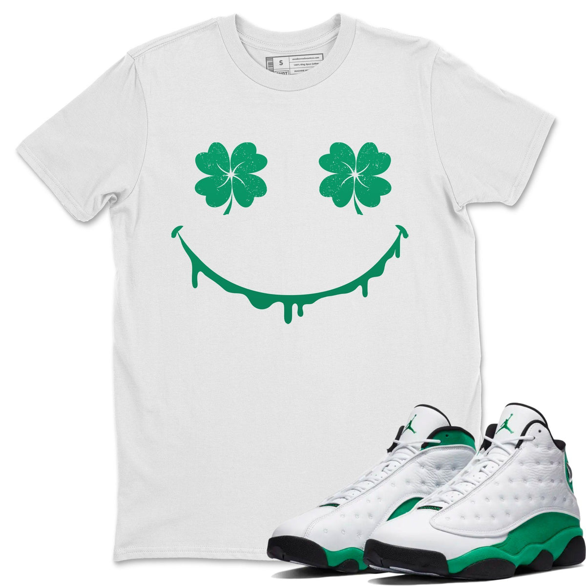 Jordan 13 Lucky Green Shirt To Match Jordans Smiley Face Sneaker Tees Jordan 13 Lucky Green Drip Gear Zone Sneaker Matching Clothing Unisex Shirts