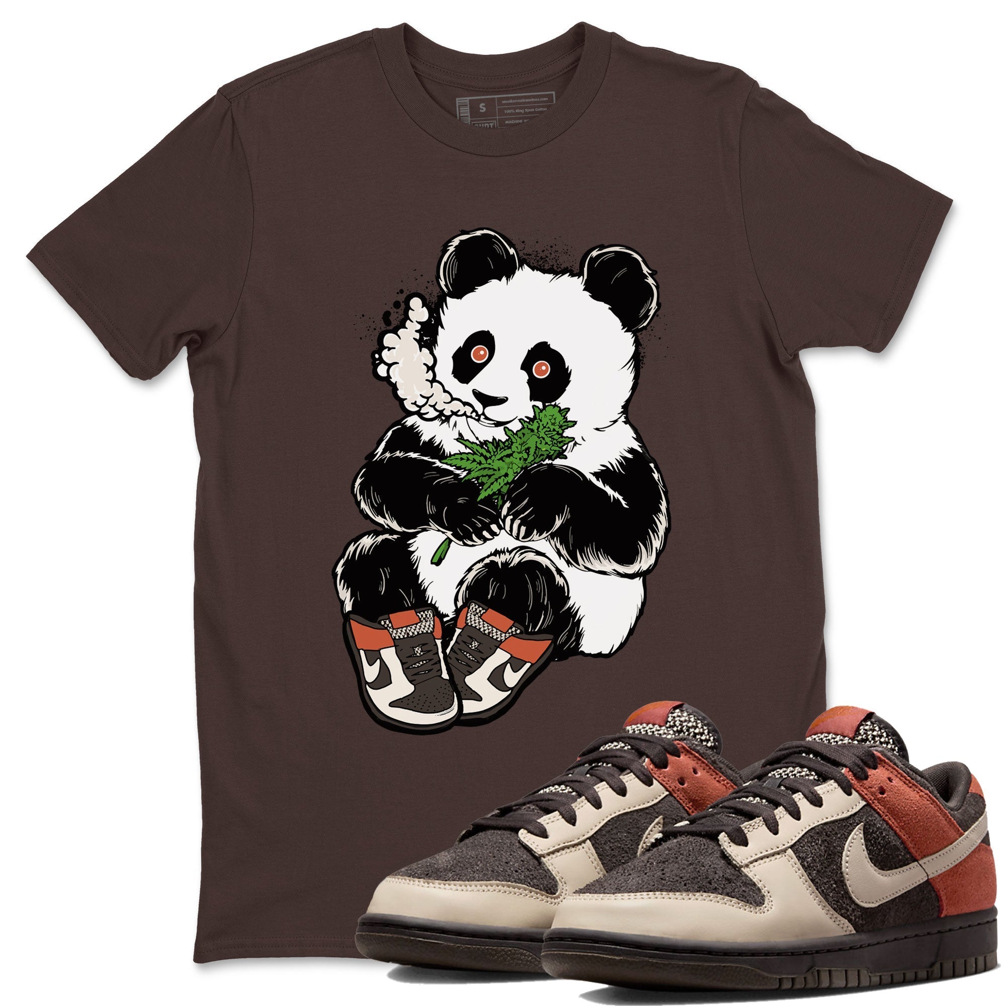 Nike Dunk Low Red Panda shirt to match jordans Smoking Panda sneaker tees Dunk Red Panda Drip Gear Zone Sneaker T-Shirts Crew Neck Casual Fit Dark Chocolate 1 T-Shirt