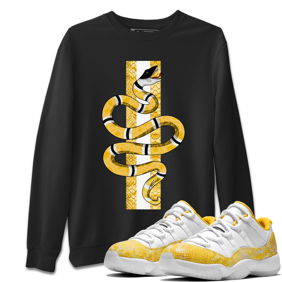 Jordan 11 Yellow Python Sneaker Matching T-Shirt Snake Sneaker Tees Jordan 11 Yellow Python Sneaker Release Tees Crew Neck Tees