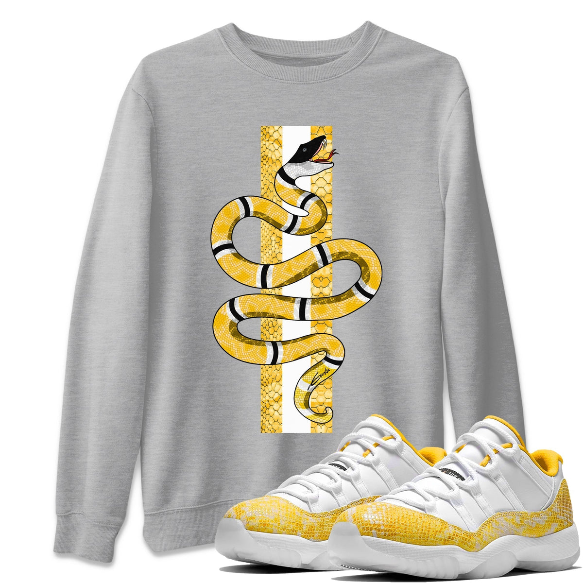Jordan 11 Yellow Python Sneaker Matching T-Shirt Snake Sneaker Tees Jordan 11 Yellow Python Sneaker Release Tees Crew Neck Tees