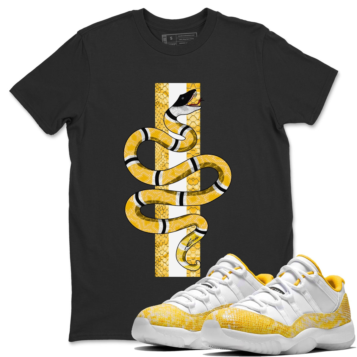 Jordan 11 Yellow Python Sneaker Matching T-Shirt Snake Sneaker Tees Jordan 11 Yellow Python Sneaker Release Tees Crew Neck Tees